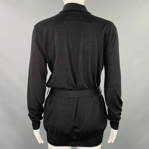 JEAN PAUL GAULTIER Size M Black Knit V-Neck Belted Pullover - Picture 4 of 5